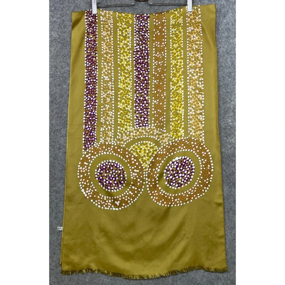 Vintage Christian Dior Silk Scarf Wrap Gold Multicolor Artsy Abstract 20x68
